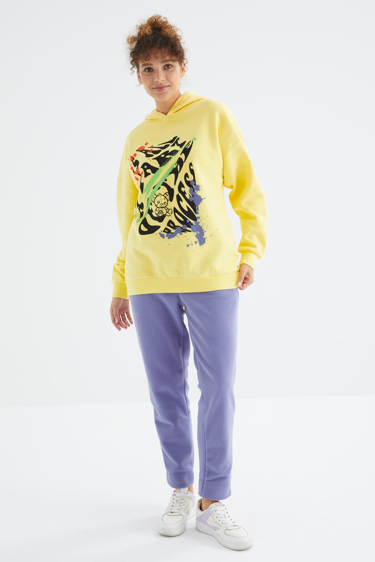 Lemon Pre-Printed Hooded Women's Oversize Women's Sweatshirt - 97248