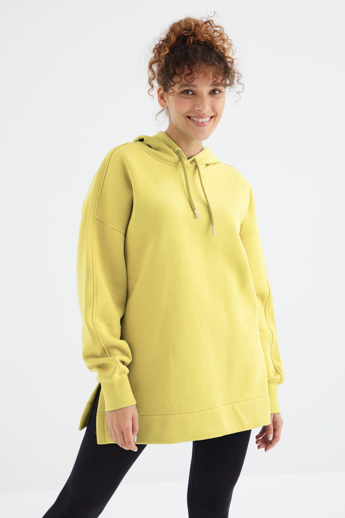 Lemon Reglan Basic Hooded Oversize Sweatshirt Tunic - 97242