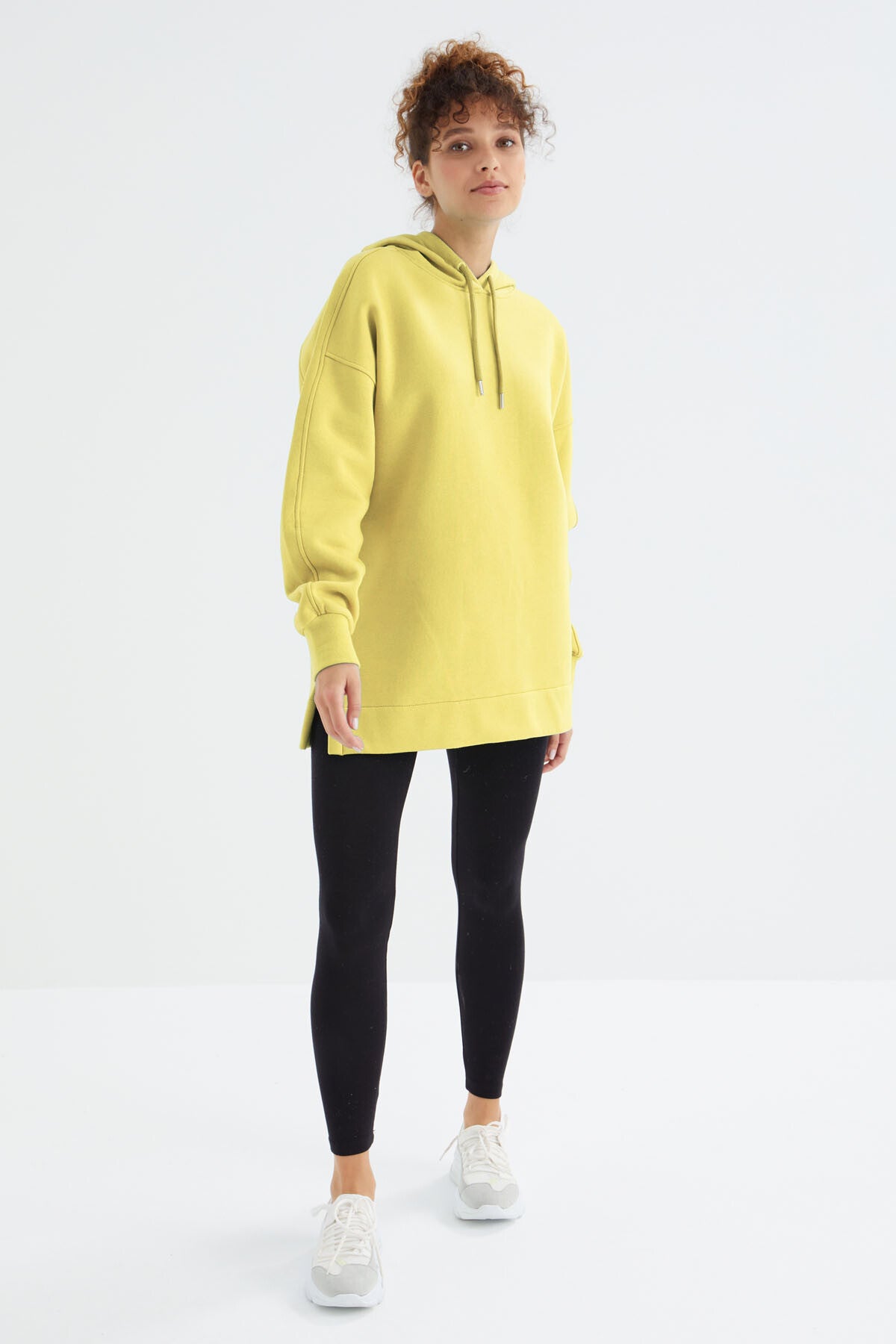 Lemon Reglan Basic Hooded Oversize Sweatshirt Tunic - 97242