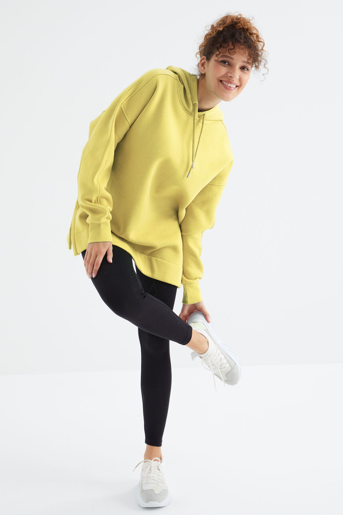 Lemon Reglan Basic Hooded Oversize Sweatshirt Tunic - 97242