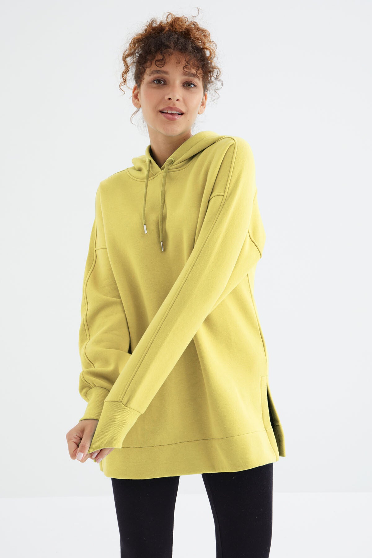Lemon Reglan Basic Hooded Oversize Sweatshirt Tunic - 97242