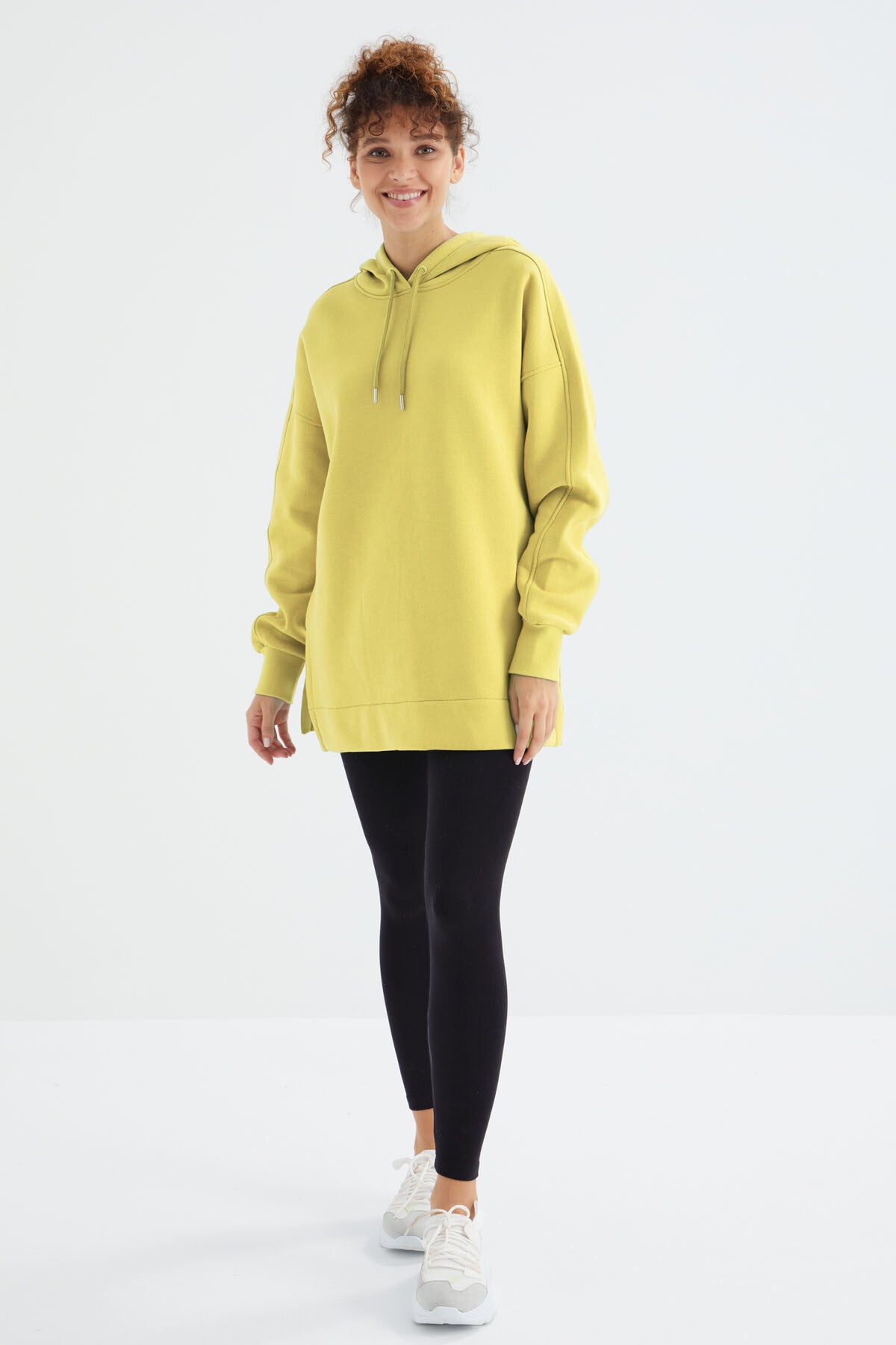 Lemon Reglan Basic Hooded Oversize Sweatshirt Tunic - 97242