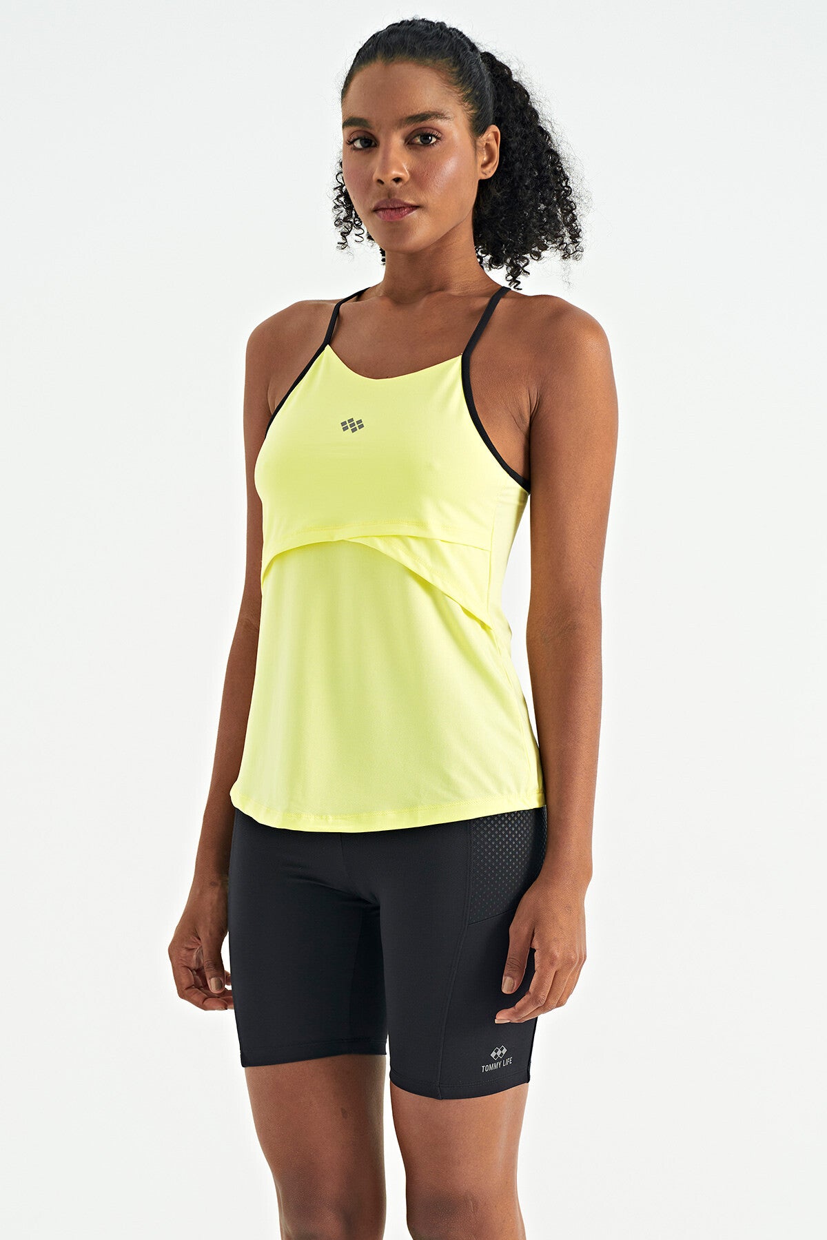 Lemon Back Cross Strap Detailed Standard Cut Women's Sports Singlet - 97261