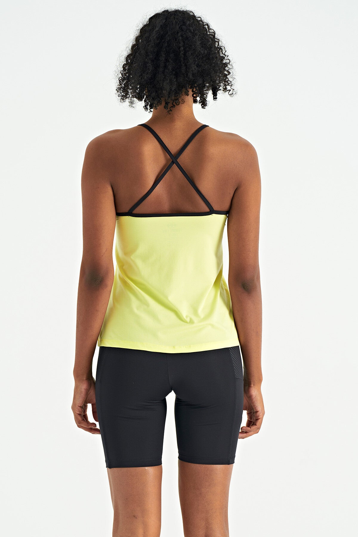 Lemon Back Cross Strap Detailed Standard Cut Women's Sports Singlet - 97261