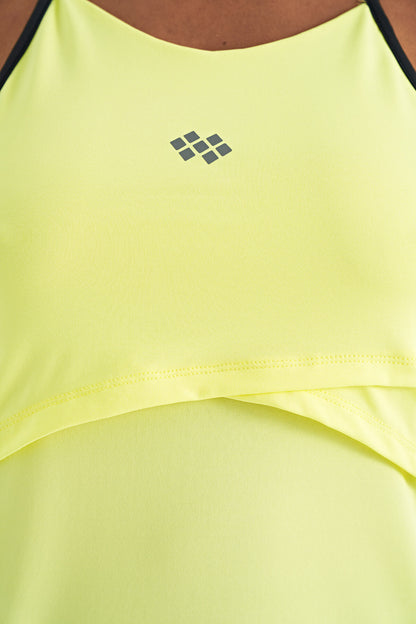 Lemon Back Cross Strap Detailed Standard Cut Women's Sports Singlet - 97261