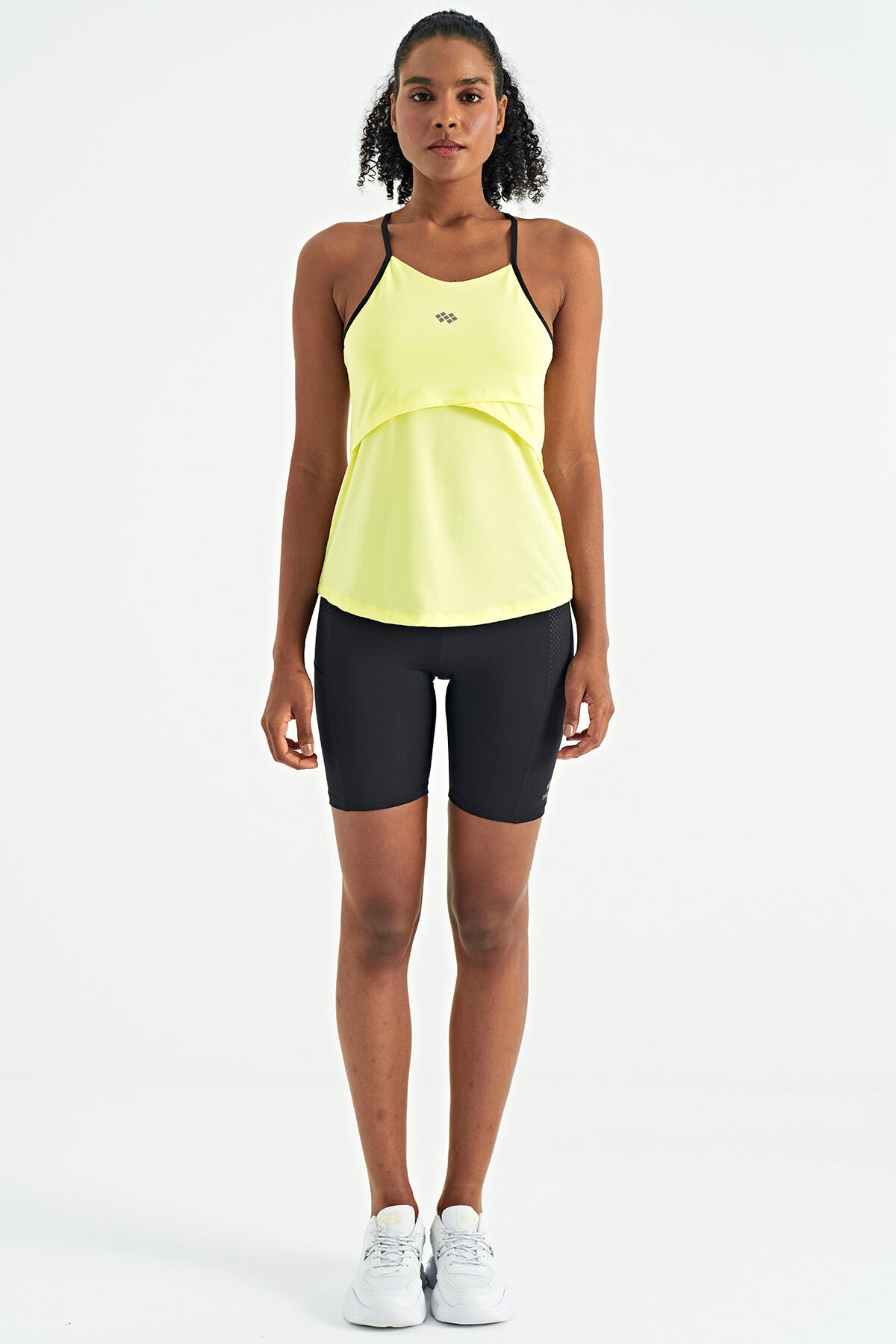 Lemon Back Cross Strap Detailed Standard Cut Women's Sports Singlet - 97261