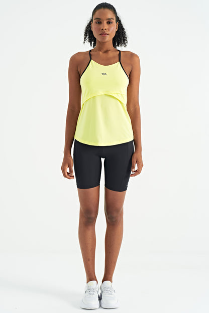 Lemon Back Cross Strap Detailed Standard Cut Women's Sports Singlet - 97261
