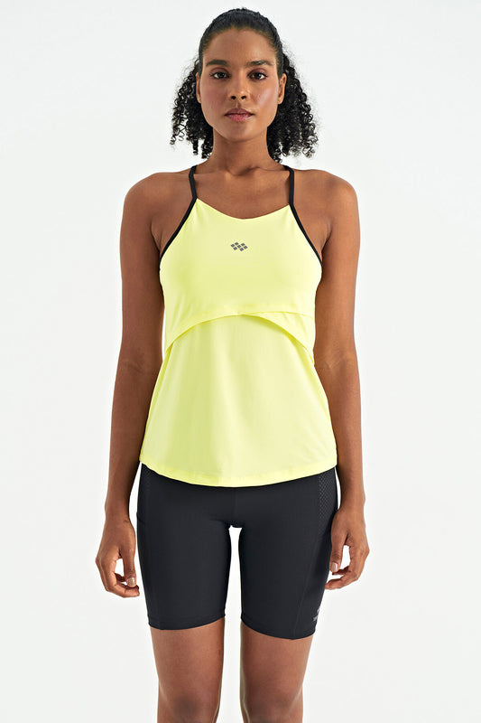Lemon Back Cross Strap Detailed Standard Cut Women's Sports Singlet - 97261
