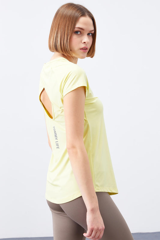 Lemon Back Window Short Sleeve Standard Fit O Neck Women's T-Shirt - 97101