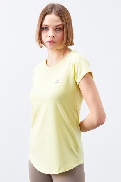 Lemon Back Window Short Sleeve Standard Fit O Neck Women's T-Shirt - 97101