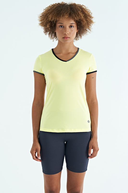Lemon V Neck Standard Fit Short Sleeve Women's Sports T-Shirt - 97268
