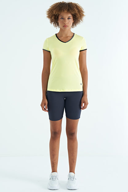 Lemon V Neck Standard Fit Short Sleeve Women's Sports T-Shirt - 97268