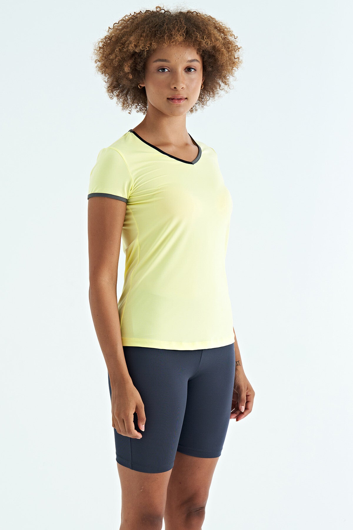 Lemon V Neck Standard Fit Short Sleeve Women's Sports T-Shirt - 97268