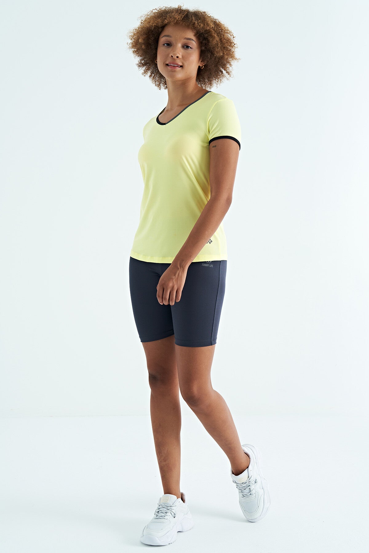Lemon V Neck Standard Fit Short Sleeve Women's Sports T-Shirt - 97268