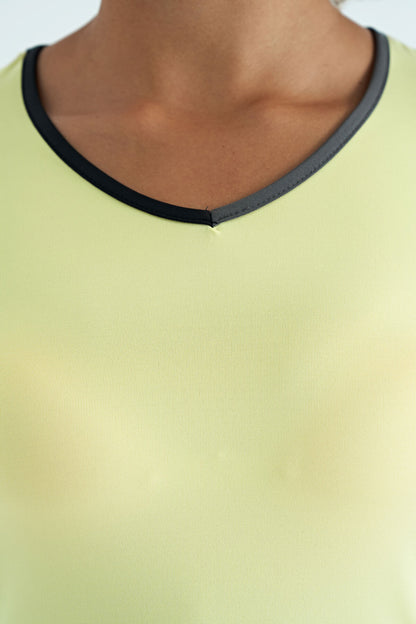Lemon V Neck Standard Fit Short Sleeve Women's Sports T-Shirt - 97268