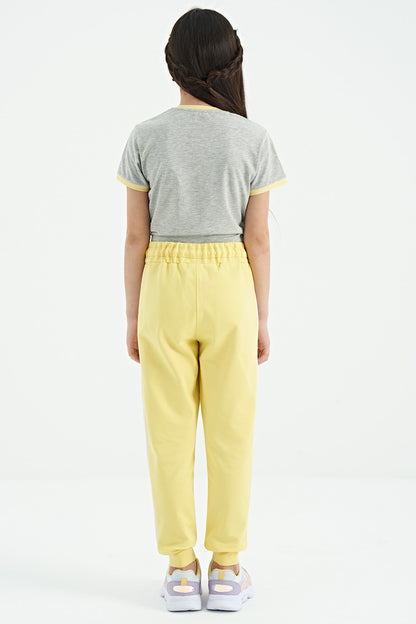 Lemon Side Striped Hidden Zipper Pocket Detailed Jogger Girls' Tracksuit Bottom - 75122