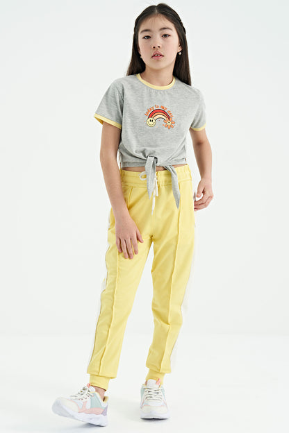 Lemon Side Striped Hidden Zipper Pocket Detailed Jogger Girls' Tracksuit Bottom - 75122