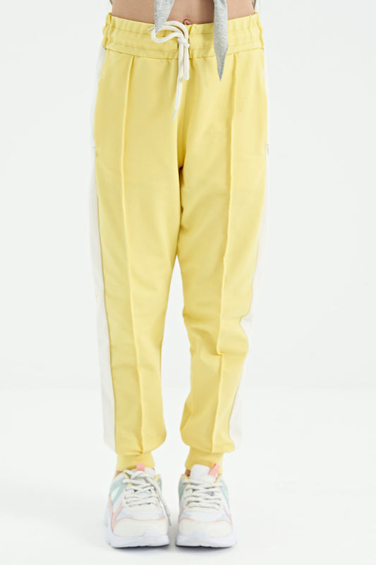 Lemon Side Striped Hidden Zipper Pocket Detailed Jogger Girls' Tracksuit Bottom - 75122