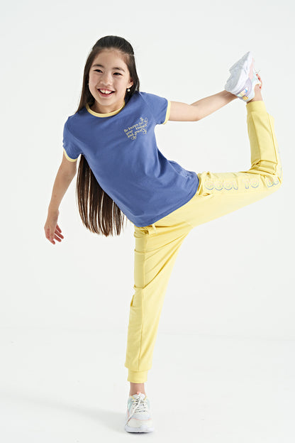Lemon Side Print Embroidered Laced Standard Fit Jogger Girls' Tracksuit Bottom - 75123