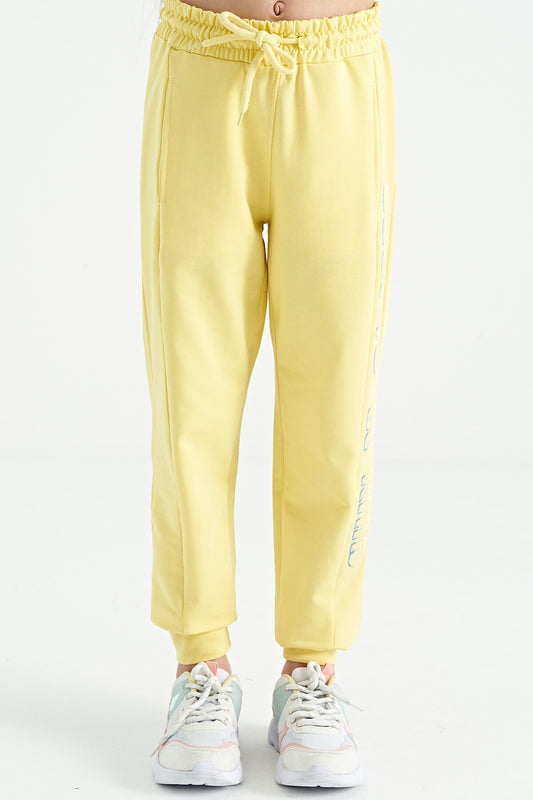 Lemon Side Print Embroidered Laced Standard Fit Jogger Girls' Tracksuit Bottom - 75123