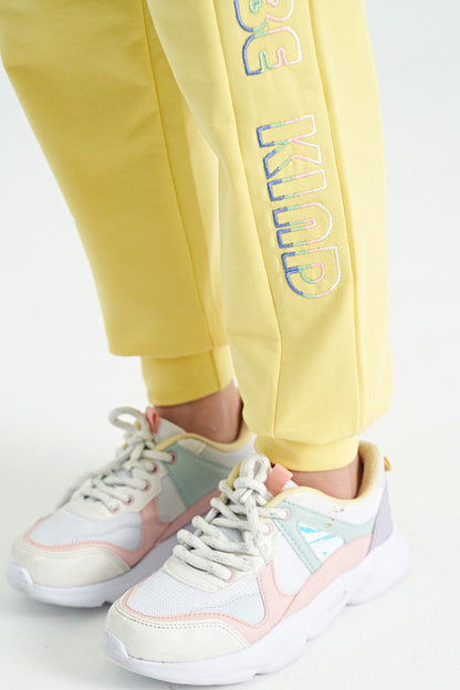 Lemon Side Print Embroidered Laced Standard Fit Jogger Girls' Tracksuit Bottom - 75123