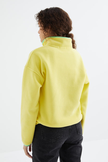 Lemon Half Zipper Skirt Hem Gathers Straight Collar Oversize Women's Fleece Sweatshirt - 97234