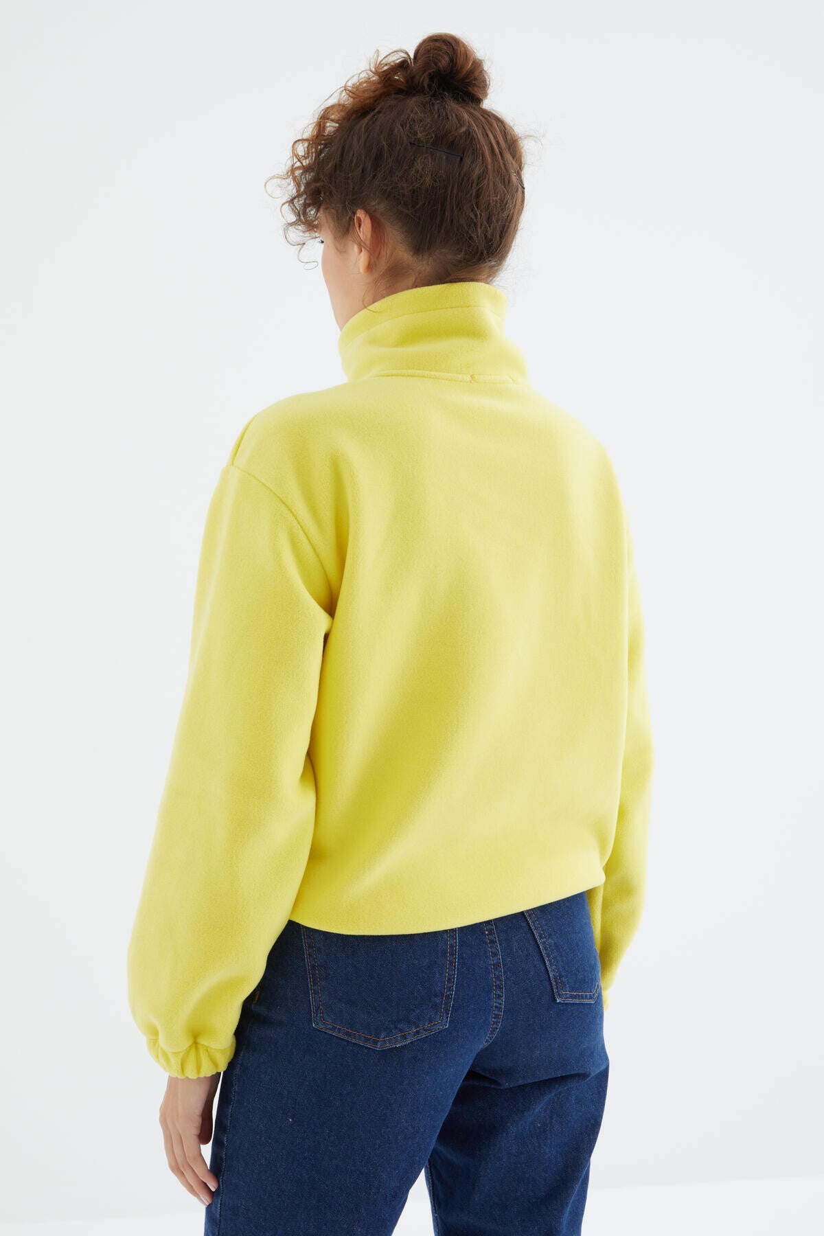 Lemon Half Zipper Skirt with Gathered Hem Women's Polar Oversize Sweatshirt - 97171