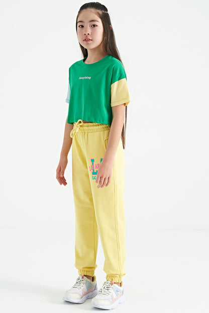 Lemon Print Embroidered Standard Mold Jogger Girls' Tracksuit Bottom - 75120