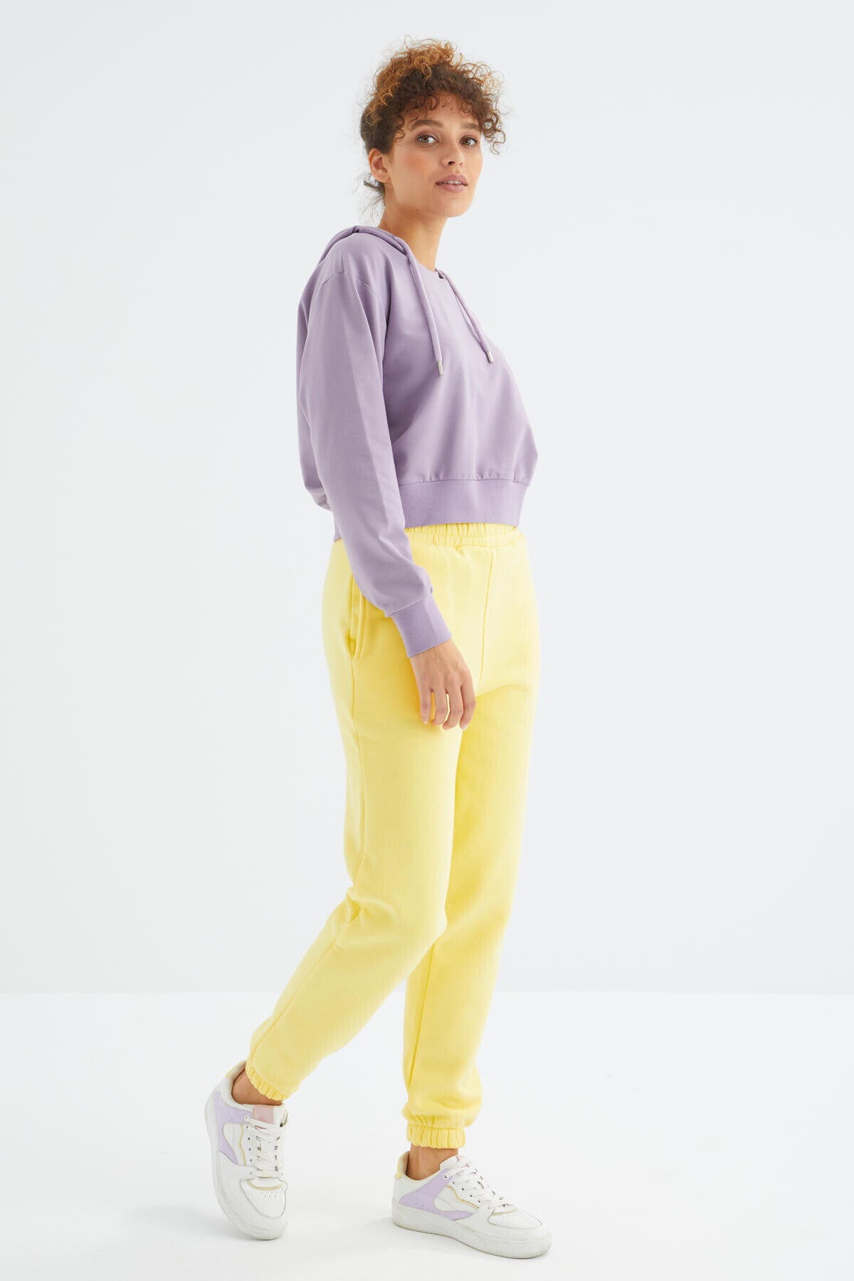Lemon High Waist Brushed 3-Thread Cotton Basic Women's Tracksuit Bottom - 94624