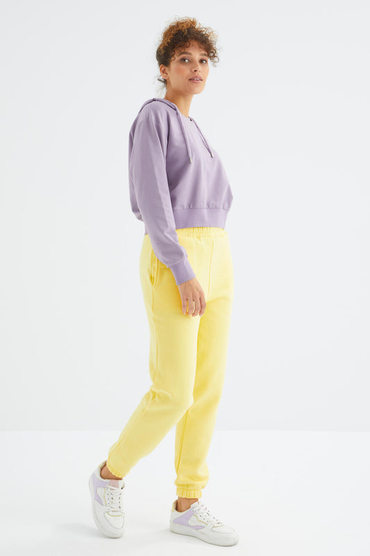 Lemon High Waist Brushed 3-Thread Cotton Basic Women's Tracksuit Bottom - 94624