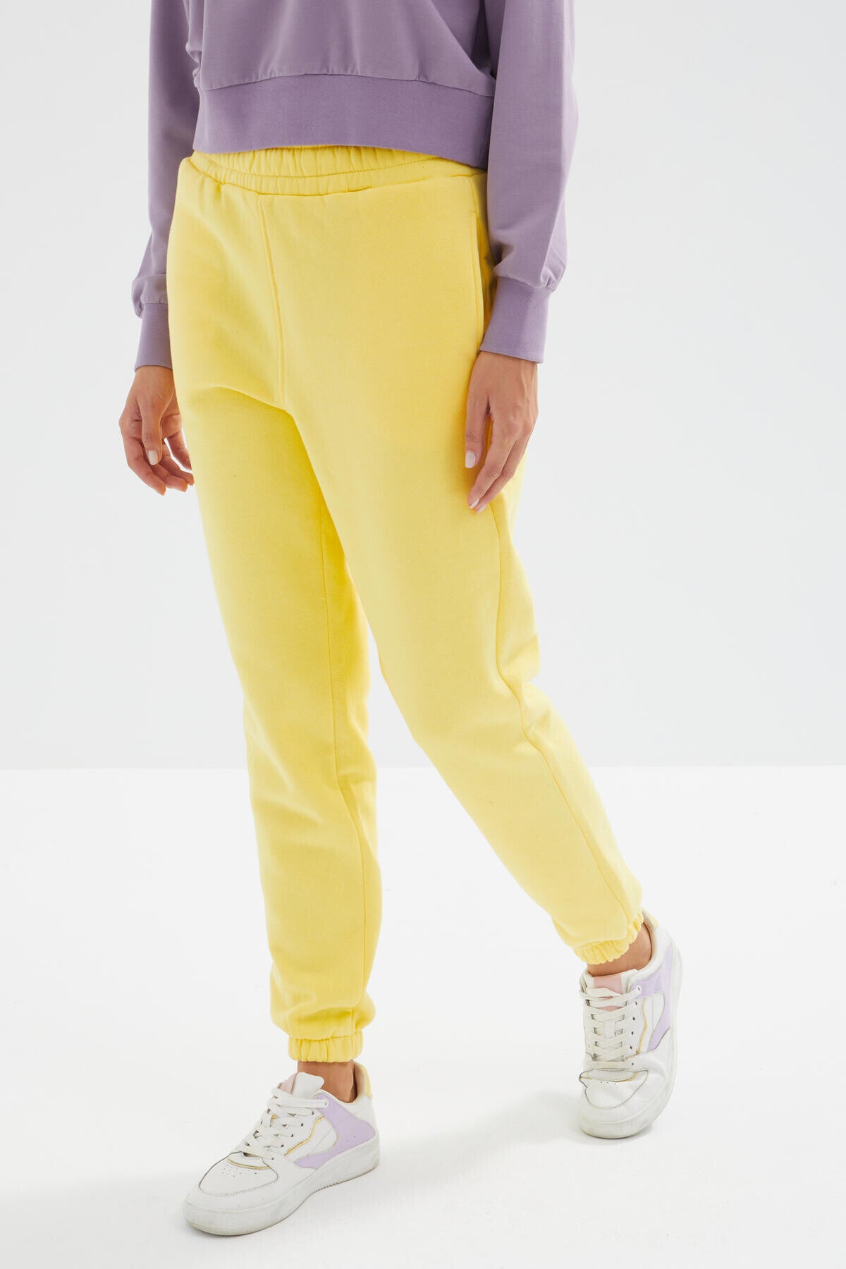 Lemon High Waist Brushed 3-Thread Cotton Basic Women's Tracksuit Bottom - 94624