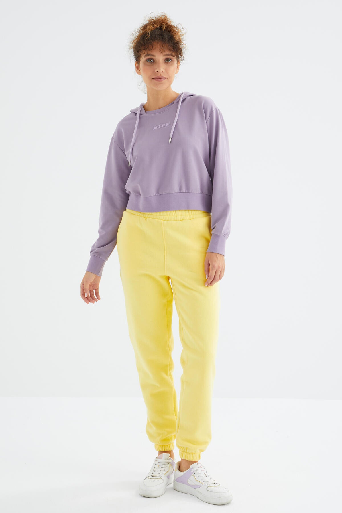 Lemon High Waist Brushed 3-Thread Cotton Basic Women's Tracksuit Bottom - 94624