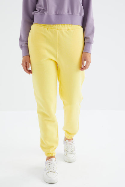 Lemon High Waist Brushed 3-Thread Cotton Basic Women's Tracksuit Bottom - 94624