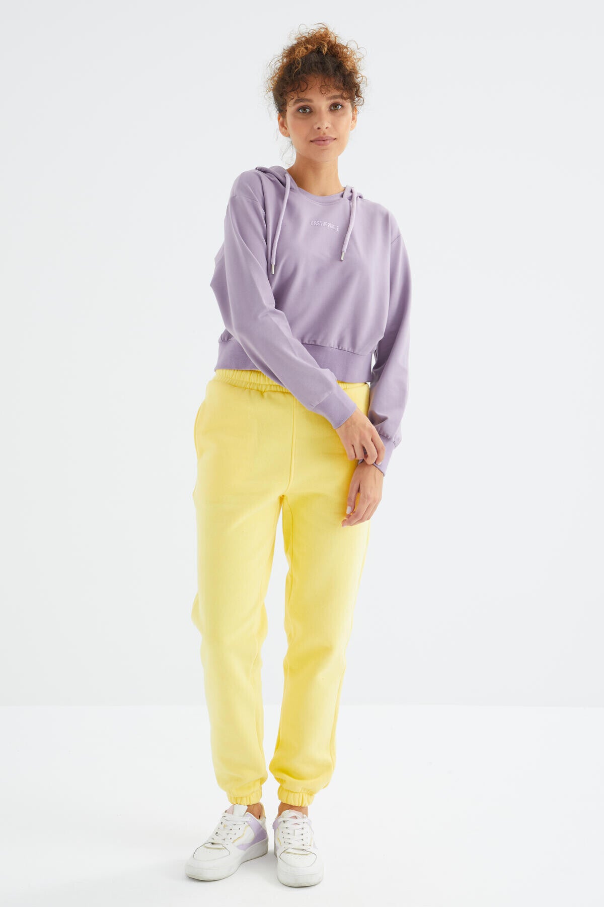 Lemon High Waist Brushed 3-Thread Cotton Basic Women's Tracksuit Bottom - 94624