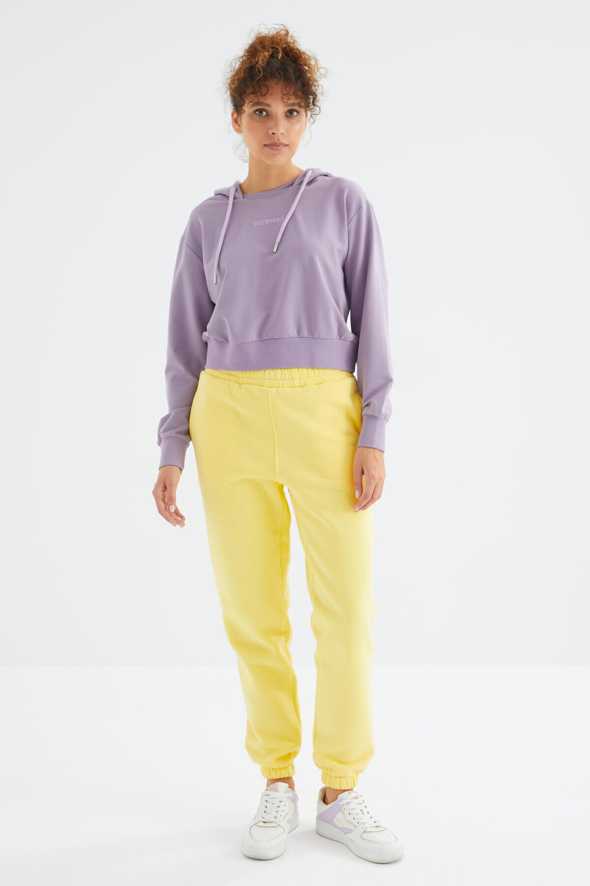 Lemon High Waist Brushed 3-Thread Cotton Basic Women's Tracksuit Bottom - 94624