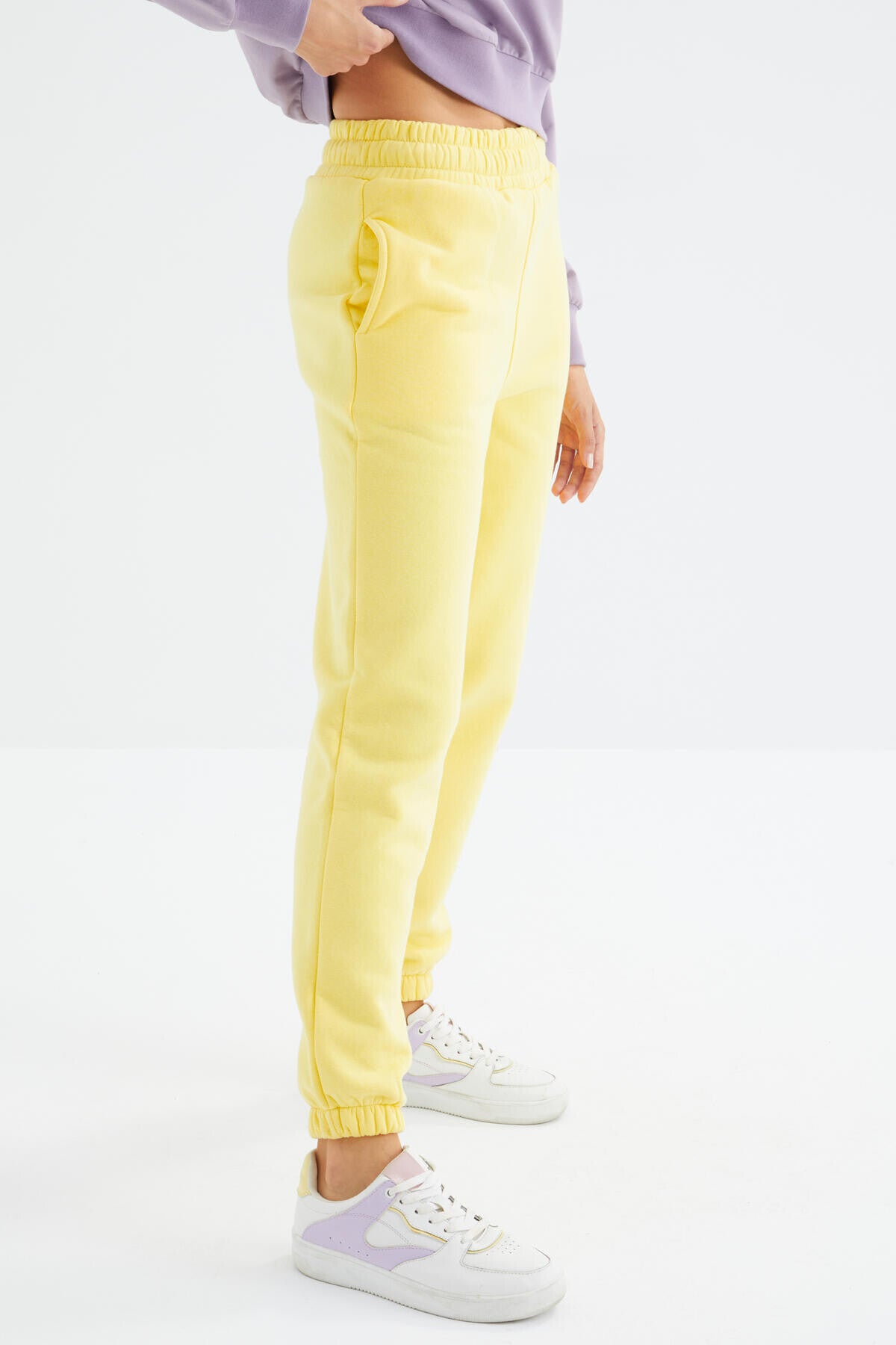 Lemon High Waist Brushed 3-Thread Cotton Basic Women's Tracksuit Bottom - 94624