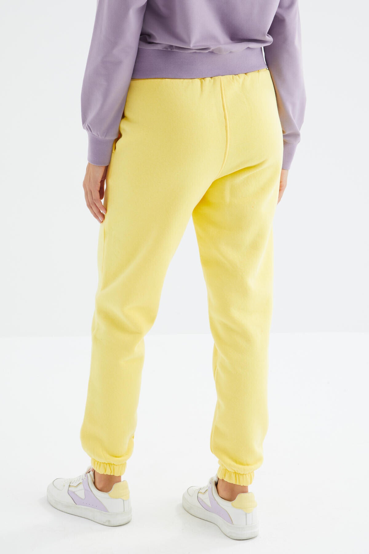 Lemon High Waist Brushed 3-Thread Cotton Basic Women's Tracksuit Bottom - 94624