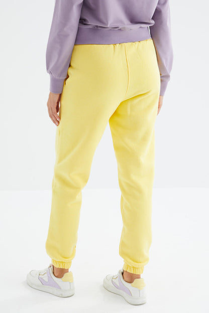 Lemon High Waist Brushed 3-Thread Cotton Basic Women's Tracksuit Bottom - 94624