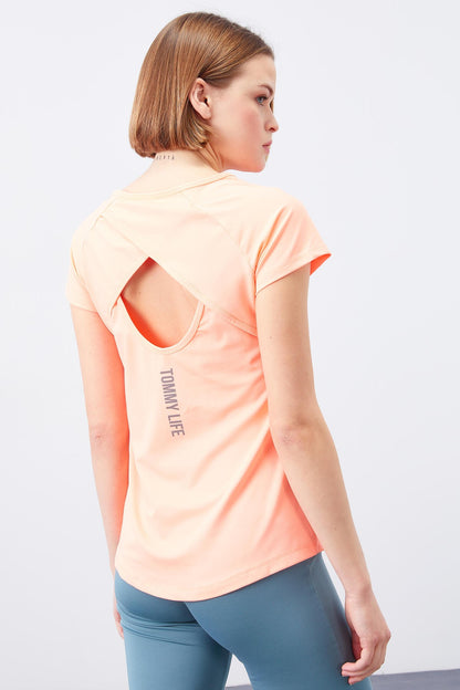Coral Back Short Sleeve Standard Fit O Collar Women's T-Shirt - 97101