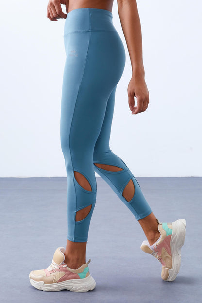 Mint Green High Waist Slim Fit Women's Tights with Back Ankle Windows - 94611