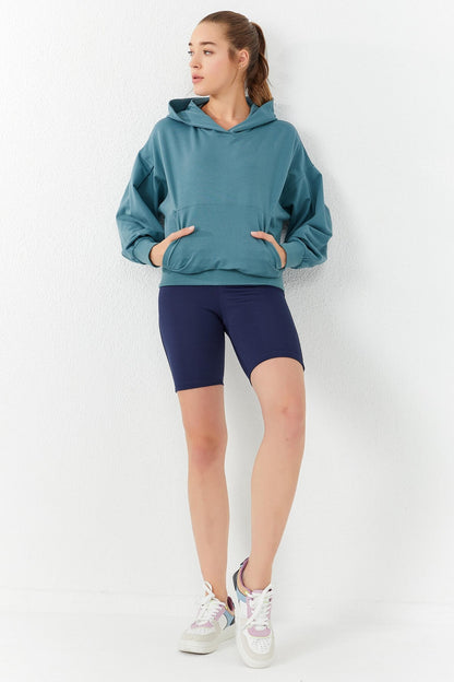 Mint Green Balloon Sleeve Hooded Women's Oversize Sweatshirt - 97156