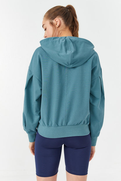 Mint Green Balloon Sleeve Hooded Women's Oversize Sweatshirt - 97156