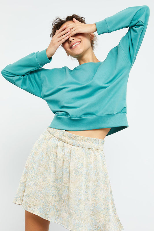 Mint Green Basic Comfort Fit Round Neck Women's Sweatshirt - 97114