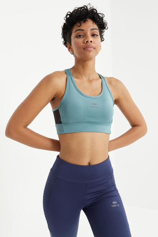 Mint Green Cross Back Detailed Slim Fit U Collar Padded Women's Sports Bra - 97121