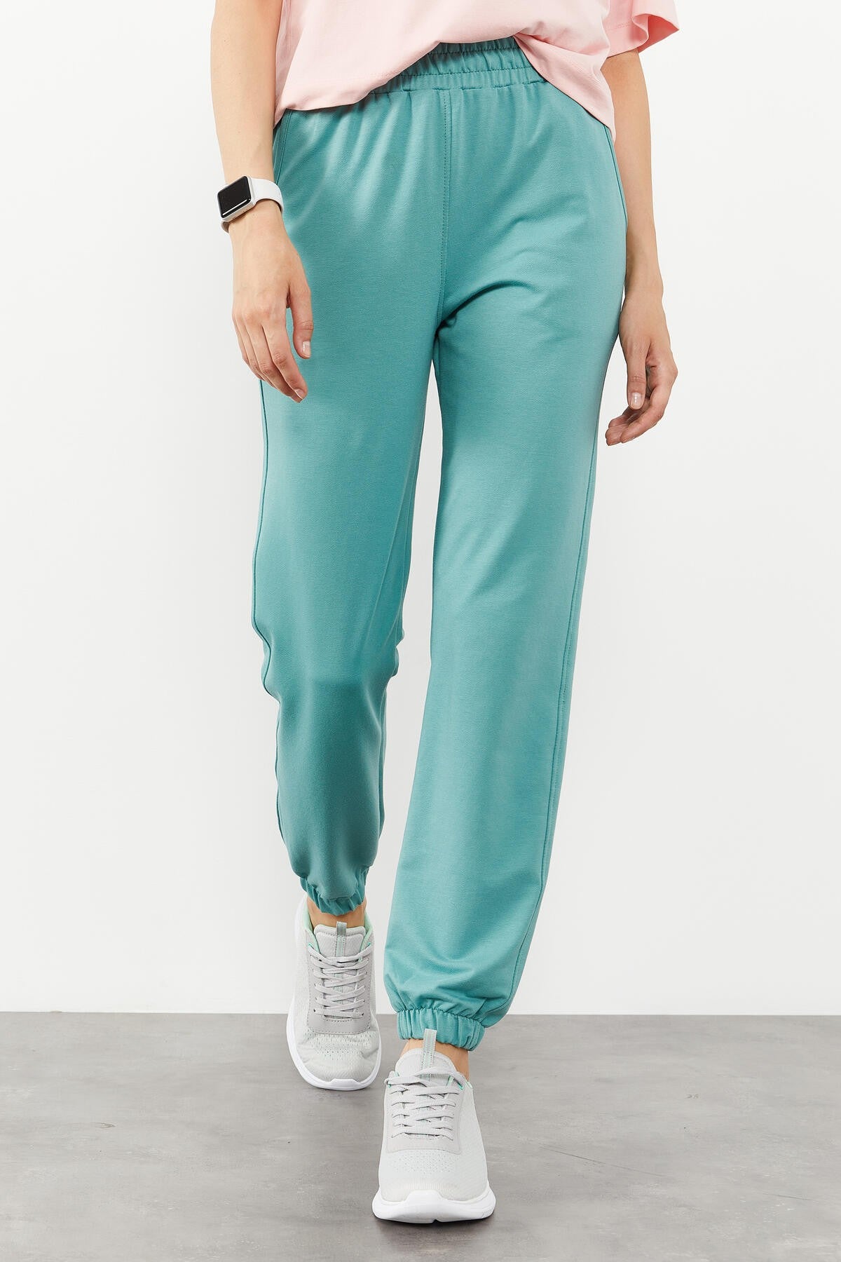 Mint Green High Waist Comfort Fit Elastic Cuffed Women's Tracksuit Bottom - 94583