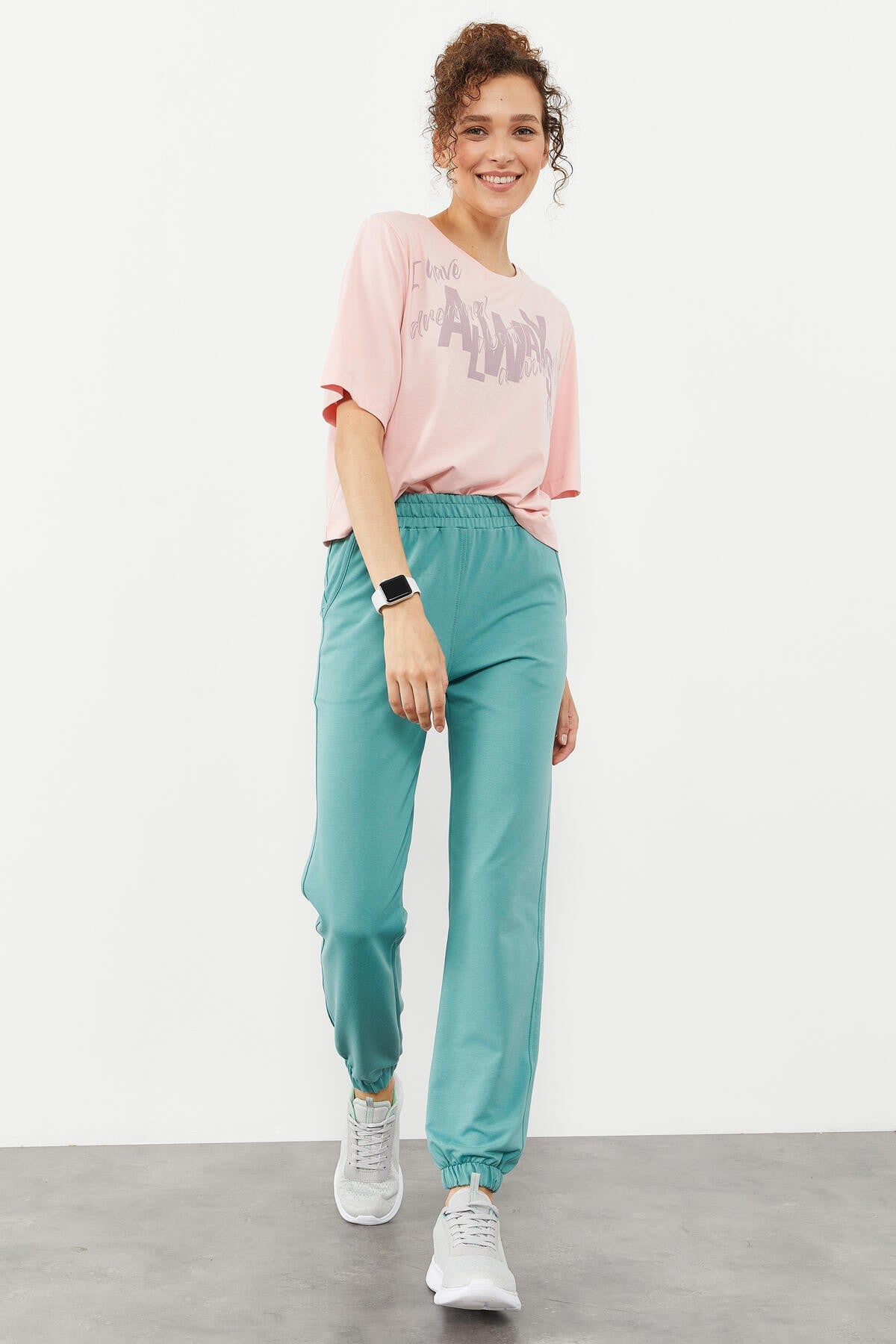 Mint Green High Waist Comfort Fit Elastic Cuffed Women's Tracksuit Bottom - 94583
