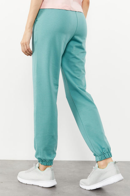 Mint Green High Waist Comfort Fit Elastic Cuffed Women's Tracksuit Bottom - 94583