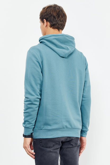 Mint Green Printed Hooded Kangaroo Pocket Comfort Fit Men's Sweatshirt - 88019