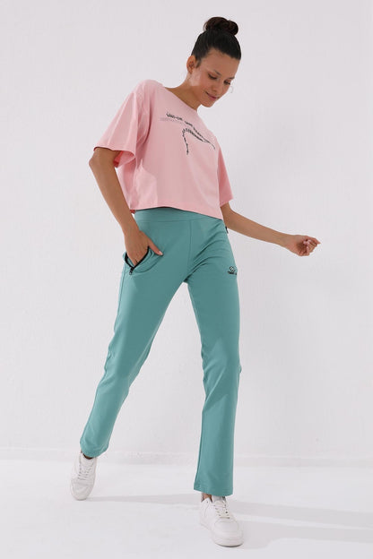 Mint Green Zippered Pocket Comfort Fit Classic Hem Women's Tracksuit Bottom - 94195