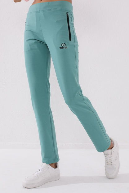 Mint Green Zippered Pocket Comfort Fit Classic Hem Women's Tracksuit Bottom - 94195